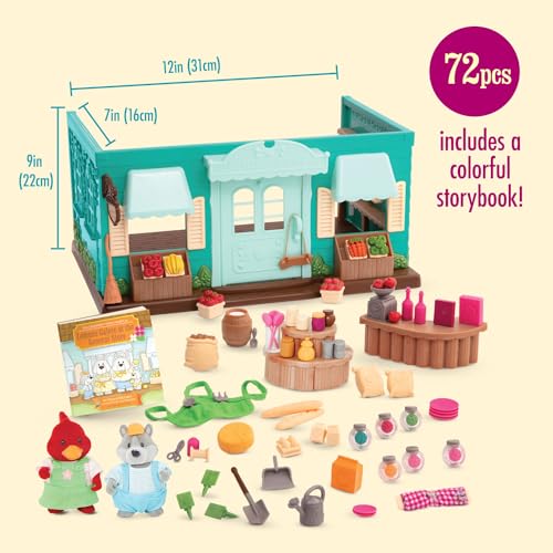 Lil Woodzeez - Toy Figures Playset – General Store Playhouse – Stackable – Mini Furniture & Play Food – Storybook & posable figures Included – 3 Years +
