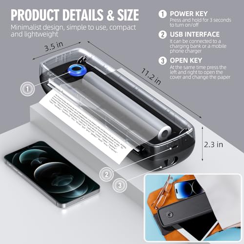 Portable Printer Wireless for Travel,Bluetooth Thermal Printer Support 8.5" X 11" US Letter &Legal, A4&A5 Thermal Paper, Inkless Printer Compatible with iOS, Android & Laptop for Office Car Home