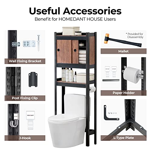HOMEDANT House Over The Toilet Storage Cabinet Fully Adjustable Shelf Organizer Bathroom Easy Assemble Shelf Black 24.4" W x 8.6" D x 65.4" H