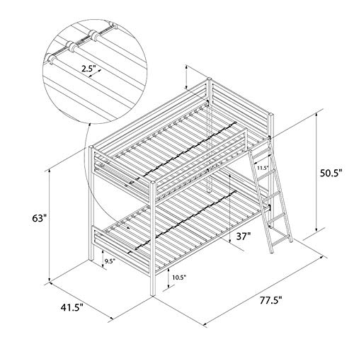 Novogratz 4146619N Maxwell Metal Bunk Bed, Twin