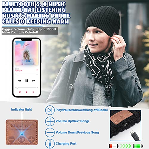 Music Beanie Hat Set - Women/Men's Winter Hat w/Headphones, Scarf, Touchscreen Gloves, Knit Mask, Unique Christmas Birthday Gifts Tech Gifts for Teens Men Women Gamer Worker