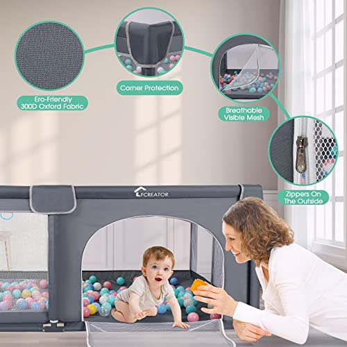 LFCREATOR Baby Playpen,71” x 60” Extra Large Playpen for Babies and Toddlers with Soft Breathable Mesh,Sturdy Safety Baby Fence Play Area with Gate,Safety Play Center Yard for Indoor&Outdoor, Grey