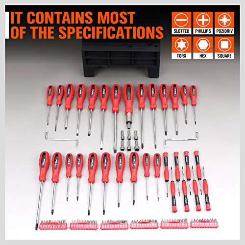 HORUSDY 102-Piece Magnetic Screwdriver Set with Plastic Racking, Includs Precision screwdriver and Magnetizer Demagnetizer DIY Tools for Men Tools Gift