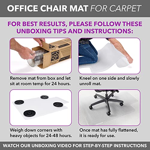 OFM Office Chair Mat for Carpet – Computer Desk Chair Mat for Carpeted Floors – Easy Glide Rolling Plastic Floor Mat for Office Chair on Carpet for Work, Home, Gaming with Extended Lip (36” x 48”)