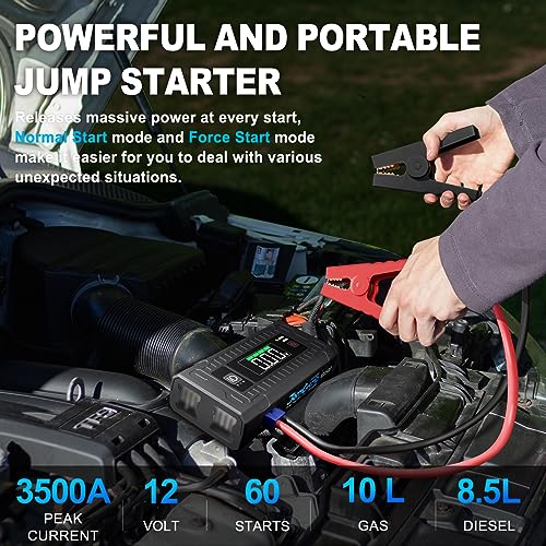 JOMGAND JQ3500 Jump Starter 3500Amp 24000mAh Battery Jump Starter 12V Battery Jumper, 100W Lithium Battery Booster for 10L Gas 8.5L Diesel Engines, Jump Box with 5" LED Display