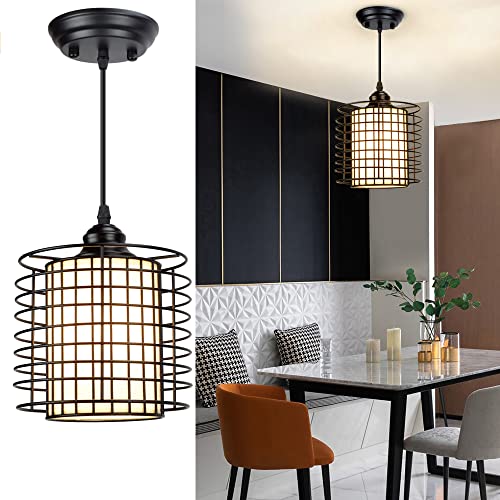 DLLT Vintage Adjustable Pendant Lighting, 6.88 Inch Metal Hanging Pendant Light Fixture with Cage Shade, Retro Ceiling Hanging Dining Light Fixture for kitchen island/Dining Hall/Hallway/Bar, E26 Base