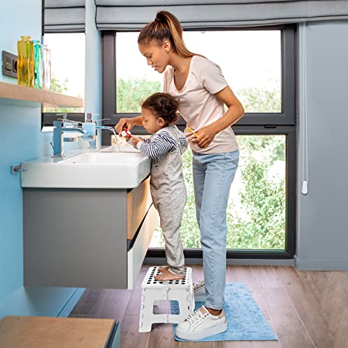 Korpai 9" Folding Step Stool for Adults and Kids Holds Up to 300 lbs,Non-Slip Folding Stools with Portable Handle, Compact Plastic Foldable Step Stool for Bathroom,Bedroom, Kitchen,White,2PC