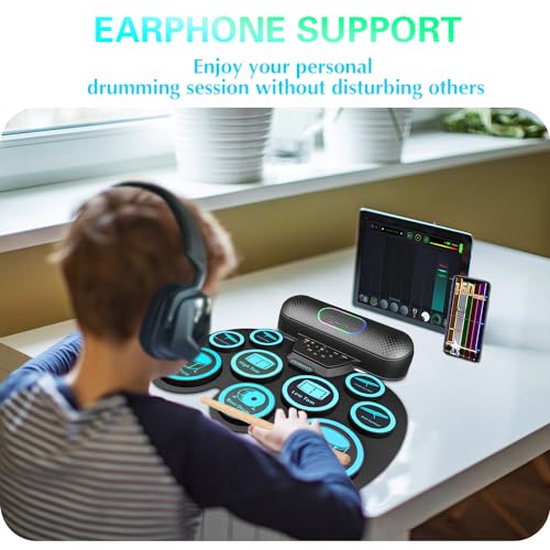 Electronic Drum Set - YUOIOYU Electric Drum Set Potable Drum Kit MIDI Practice Drum Pad with Dual Built-in Speaker, Drum Sticks and Pedals,Christmas Birthday Gift for Kids Adult