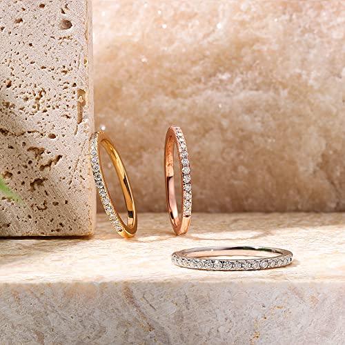 SMILEST 1.8MM Moissanite Rings for Women, D Color VVS1 Clarity Lab Created Diamond Wedding Band 14K Gold Plated S925 Sterling Silver Half Eternity Ring Moissanite Wedding Rings for Women Mom Wife Gift