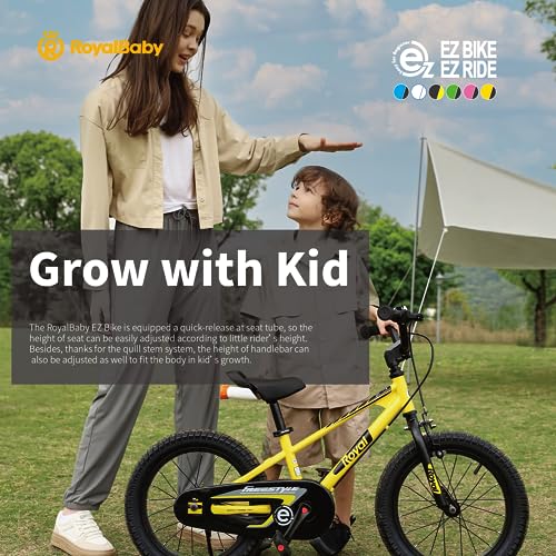 Royalbaby Freestyle EZ Kids Bike, Easy Learn Balancing to Biking, 16 Inch Balance & Pedal Bicycle, Instant Assembly Boys Girls Ages 4-7 Years, 16" Yellow