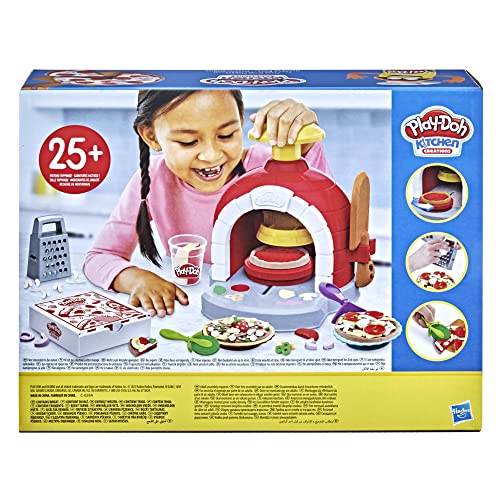 Play-Doh Kitchen Creations Pizza Oven Playset, Play Food Toy for Kids 3 Years and Up, 6 Cans of Modeling Compound, 8 Accessories, Non-Toxic