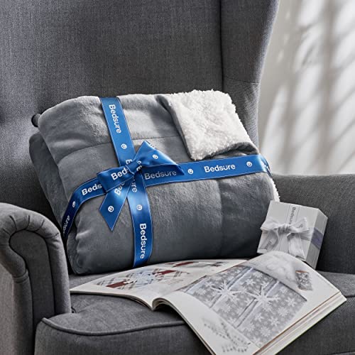 Bedsure Sherpa Fleece Throw Blanket for Couch - Thick and Warm Blanket for Winter, Soft and Fuzzy Throw Blanket for Sofa, Fall Throw Blanket, Grey, 50x60 Inches
