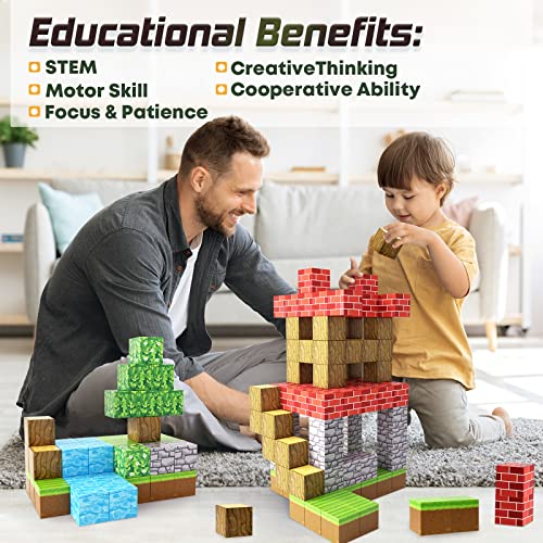 Magnetic Blocks-Build Mine Magnet World Set, Magnetic Toys for Boys & Girls Age 3-4 4-5 6-8, STEM Montessori Sensory Toys for Toddlers Gifts for 3+ Years Old, Fidget Cubes Construction Toys