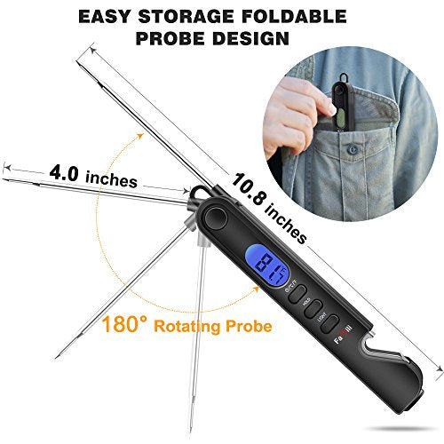 Famili Instant Read Meat Thermometer for Cooking and Grilling, Kitchen Gadgets, Ultra Fast Thermometer with Backlight, Magnet, Calibration, and Foldable Probe for Kitchen, Outdoor Grilling and BBQ