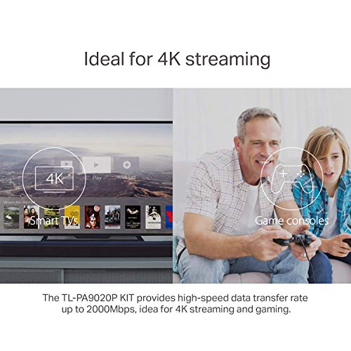 TP-Link AV2000 Powerline Adapter - 2 Gigabit Ports, Ethernet Over Power, Plug&Play, Power Saving, 2x2 MIMO, Noise Filtering, Extra Power Socket for other Devices, Ideal for Gaming (TL-PA9020P KIT)