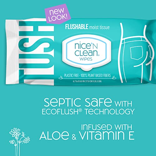 Nice 'N Clean Adult Flushable Wipes (3 x 60 Count) | Personal Cleansing Wipes Made from Plant-Based Fibers | Infused with Aloe & Vitamin E