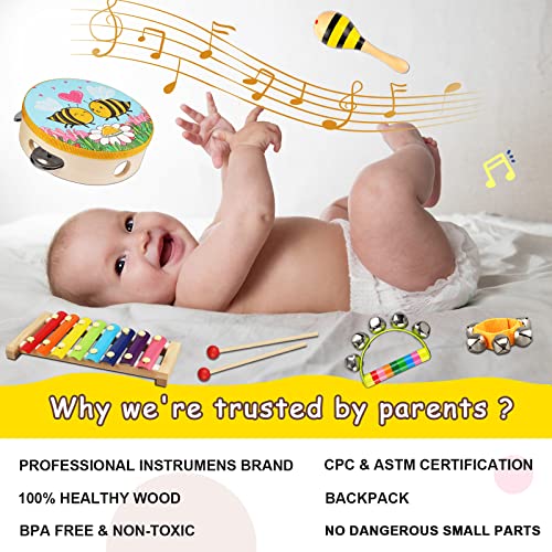DIFFYBOX Toddler Musical Instruments for Kids,Baby Musical Toys Preschool Educational Wooden Percussion Instruments Toddler Toys with Bag for Boys and Girls
