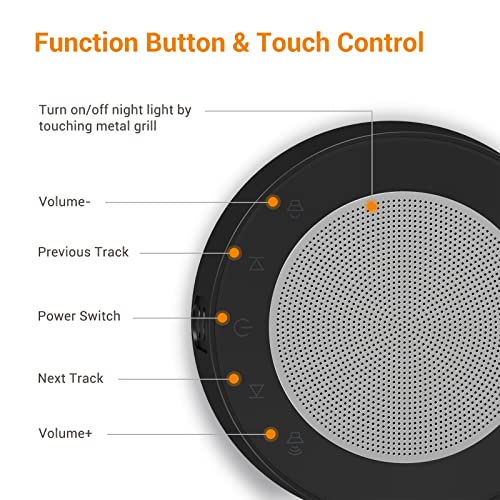 White Noise Machine for Baby Kids Adults, Sleep Sound Machine with 20 Adjustable Volume & 14 Soothing Stereo Sounds, 5 Timer & Memory Function, Adjustable Night Light for Sleeping