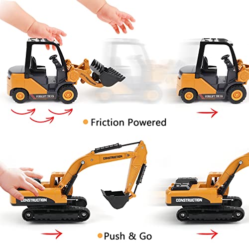deAO Excavator Toys Set for Toddler Boys Friction Powered Push and Go Construction Truck Toy for Kids 3+ Engineering Vehicle Toys with Excavator & Bulldozer for Boys Girls Gifts