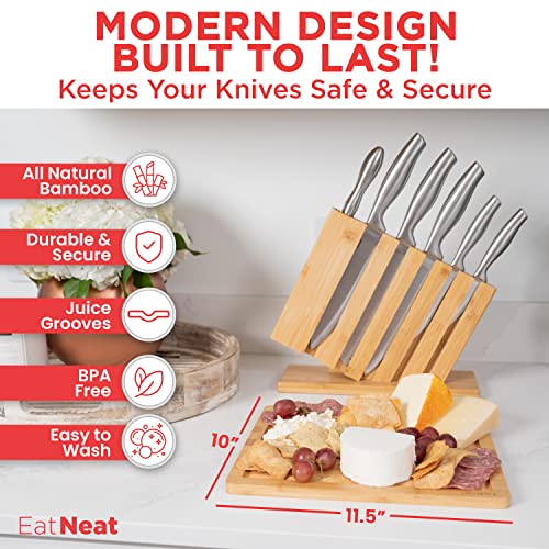 EatNeat Kitchen Knife Block Set - 8 Piece Stainless Steel Chef Knife Set with Bamboo Knife Block, Bamboo Cutting Board, Knife Sharpener, Kitchen Essentials, Knife Sets for Kitchen With Block