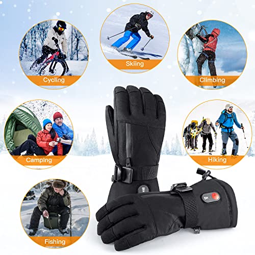 Battery Heated Gloves for Men Women,Rechargeable Electric Heated Ski Gloves Touchscreen,Winter Hand Warmer Gloves for Cycling Motorcycling Hunting Hiking