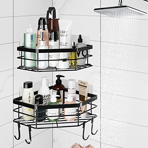 Harnidipa Corner Shower Organizer Sturdy 2-Pack Corner Shower Caddy with Adhesive and Hooks - Waterproof and Rustproof Shower Shelves