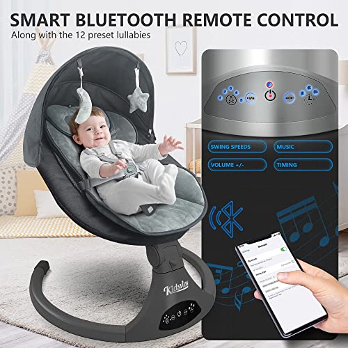 Electric Baby Swing for Infants,5-Speed Baby Swing with 12 Preset Lullabies,Remote Control Baby Rocker with Touch Screen Baby Chair for 5-20 lb,0-9 Months Suitable for Indoor and Outdoor.