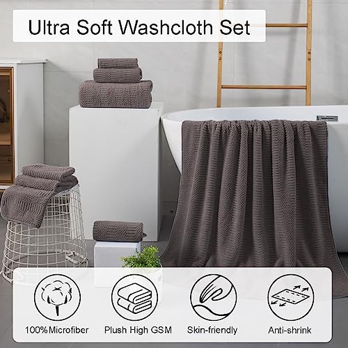 Oliven 4 Piece Brown Washcloth Set 13"x13" Soft Highly Absorbent Quick Dry Bathroom Towels Microfiber Plush Towels Set Woven Towels for Kitchen Hotel Spa Gym