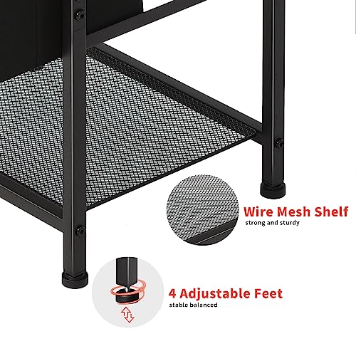 LAKEMID Nightstands Set of 2 with Charging Station and Drawer, End Table Bedside Table with 20 Colors LED Light Strip and 2 Layers Shelf for Bedroom Living Room Sofa (Grey)