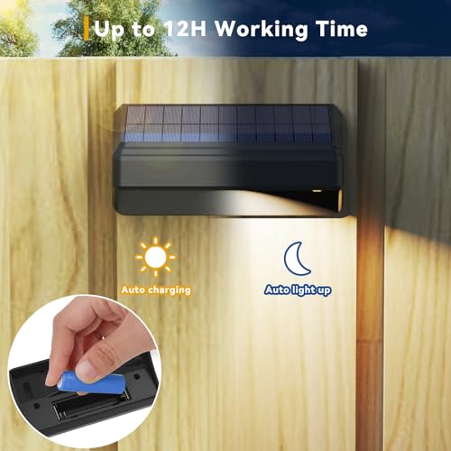 Bridika Solar Fence Lights, Fence Lights Solar Power, Solar Lights Outdoor Waterproof Warm White & Color Glow LED Solar Lights for Backyard, Patio, Deck Railing, Step and Wall, Christmas (8 Pack)