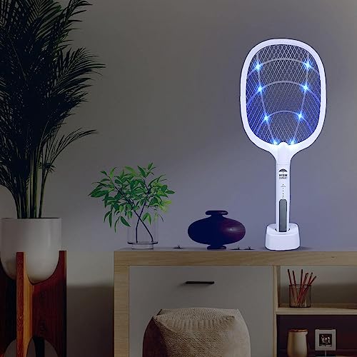 WBM SMART 2 in 1 Electric Bug Zapper, Mosquitoes Trap Lamp & Racket, USB Rechargeable Electric Fly Swatter for Home and Outdoor Powerful Grid 3-Layer Safety Mesh Safe to Touch