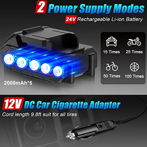 Amourate 24V Air Compressor Tire Inflator Portable for Car, Cordless Air Pump (150 PSI) with 12V Car Adapter Rechargeable Battery,Digital Pressure Gauge,Auto-off inflating Red