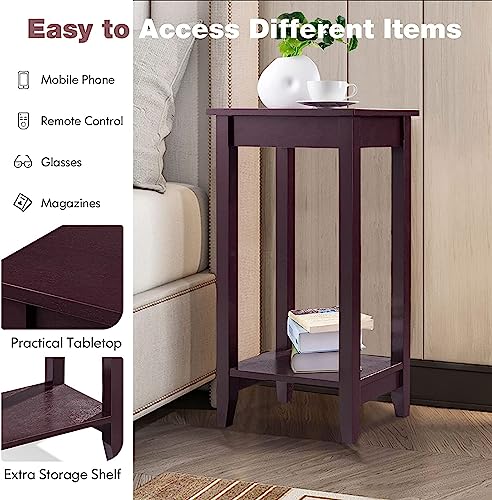 yoyomax Tall End Table, 2-Tier Small Side Table, 29'' Nightstand for Bedroom/Living Room, Modern End Stand with Sturdy Metal Frame,1-Pack, Expresso