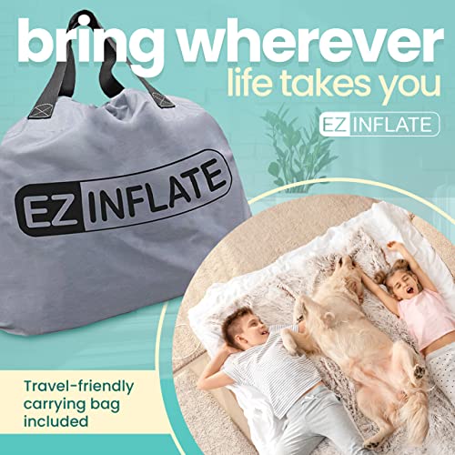 EZ INFLATE Air Mattress with Built in Pump - Queen Size Double-High Inflatable Mattress with Flocked Top - Easy Inflate, Water