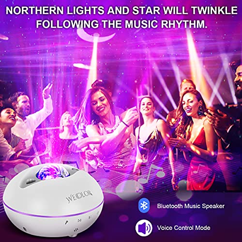 Star Porjector Night Light Galaxy Northern Lighting Lamp with Bluetooth Music Speaker Remote Control Aurora Sky Ambiance for Kids Bedroom Patry Home Decor (White)