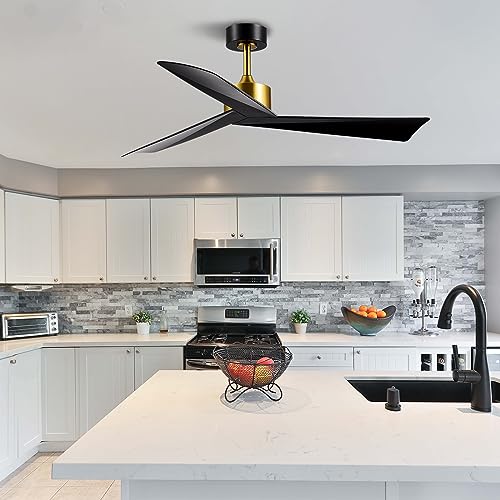ANFERSONLIGHT 52-Inch Indoor Ceiling Fan with Remote Control, 3-Blades, Reversible Silent DC Motor - Black Finish for Bedroom, Living Room and Dining Room Fan/Light