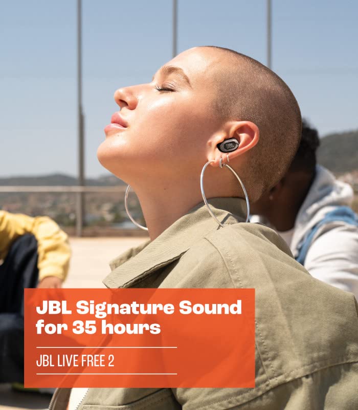 JBL Live Free 2: 35 Hours of Playtime, True Adaptive Noise Cancelling, Smart Ambient, and beamforming mics (Silver), Small