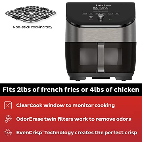 Instant Vortex Plus 6QT Air Fryer with Odor Erase Technology, 6-in-1 Functions that Crisps, Roasts, Broils, Dehydrates, Bakes & Reheats, 100+ In-App Recipes, from the Makers of Instant Pot, Black