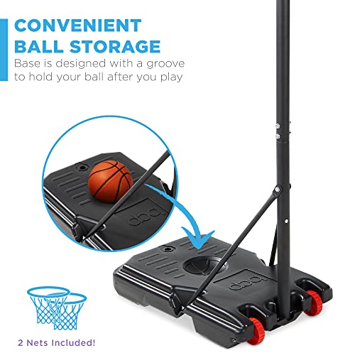 Best Choice Products Kids Height-Adjustable Basketball Hoop, Portable Backboard System w/ 2 Wheels, Fillable Base, Weather-Resistant, Nylon Net, Adjusts from 70.5in to 82.3in - White