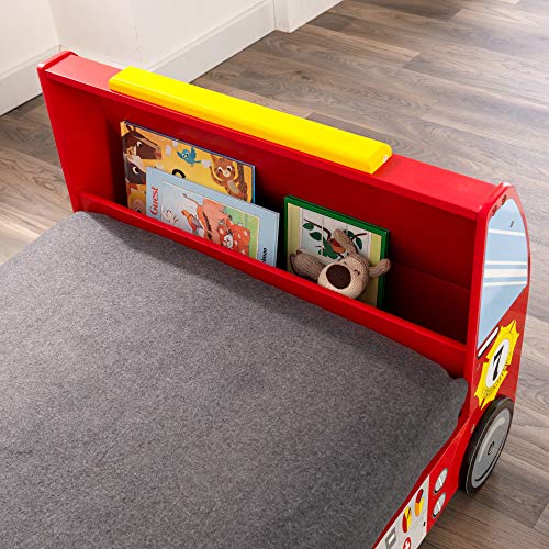 KidKraft Fire Truck Wooden Toddler Bed with Guard Rails, Children's Furniture - Red, Gift for Ages 15 mo+