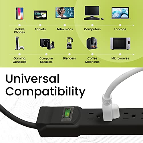 GoGreen Power (GG-16103M-12BK) 6 Outlet Surge Protector, 250 Joules, Black, 12ft Cord