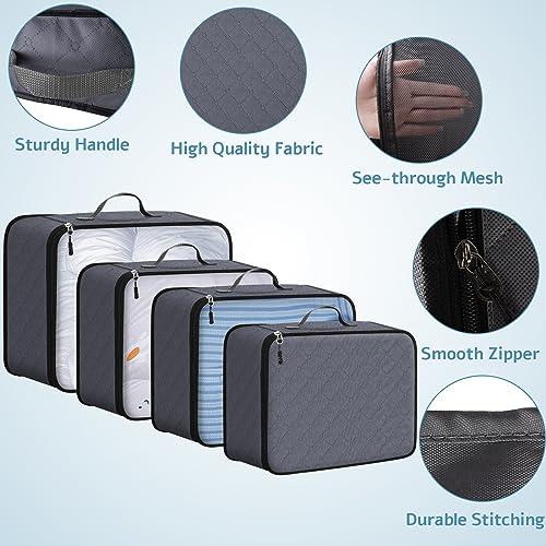 ExploreBliss Packing Cubes for Suitcases 8 Set, Durable Packing Cubes for Travel, Foldable Suitcase Organizer Bags Set for Travel Accessories, Travel Bags Organizer for Luggage(Grey)