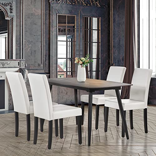 Yaheetech Dining Chair Faux Leather Parson Chair Modern Kitchen Living Room Side Chair Upholstered Padded Armless Chair with Solid Wood Legs Set of 4, White