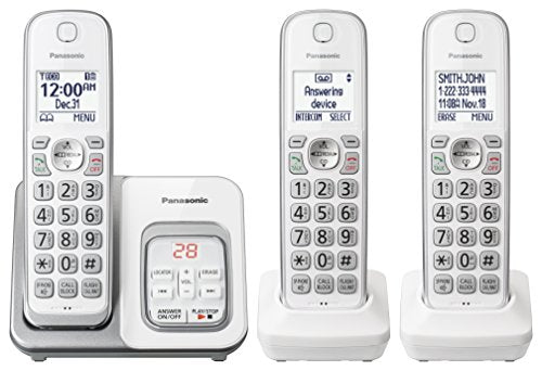 Panasonic Expandable Cordless Phone System with Answering Machine and Call Block - 3 Cordless Handsets - KX-TGD533W (White/Silver)