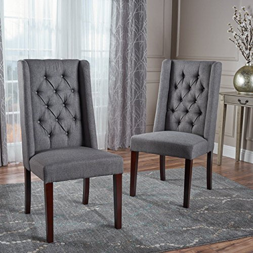 Christopher Knight Home Blythe Tufted Fabric Dining Chairs, 2-Pcs Set, Dark Grey / Brown