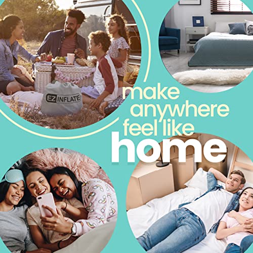 EZ INFLATE Air Mattress with Built in Pump - Queen Size Double-High Inflatable Mattress with Flocked Top - Easy Inflate, Water