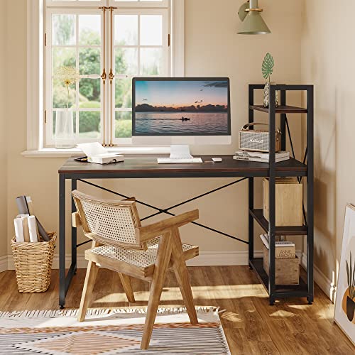 Bestier Computer Desk with Storage Shelves - 55 Inch Home Office Desks with Reversible Bookshelf - Plenty Leg Room and Easy Assemble, Brown