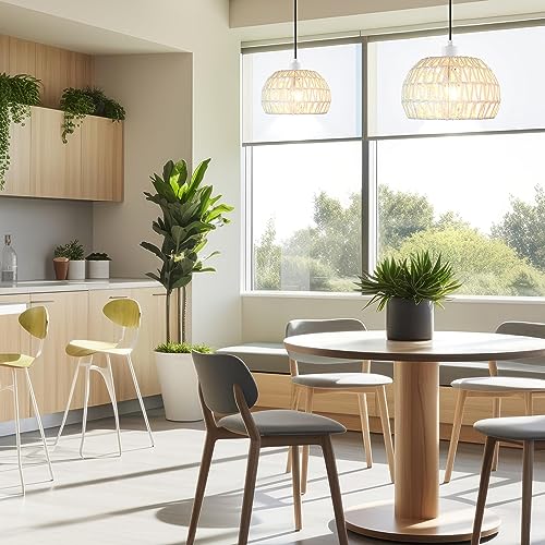 Boho Pendant Lights Kitchen Island Boho Chandelier Light Fixture Adjustable Pendant Lights Rattan Lamp Wicker Pendant Light for Kitchen Island Bedroom Living Room Dining Room Farmhouse 8.27 Inches