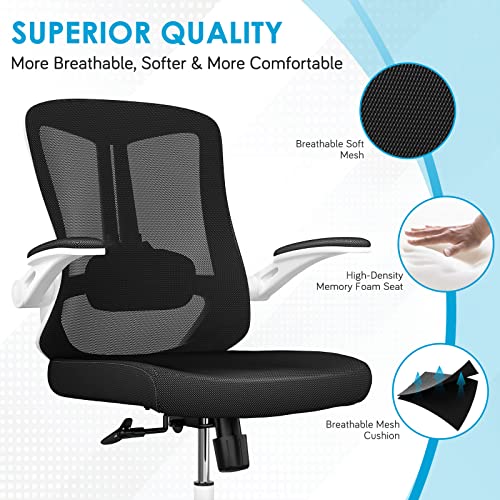 balmstar Office Chair, Ergonomic Desk Chair Home Office Desk Chairs, Breathable Mid-Back Comfortable Mesh Computer Chair with PU Silent Wheels, Flip-up Armrests, Tilt Function, Lumbar Support (Black)