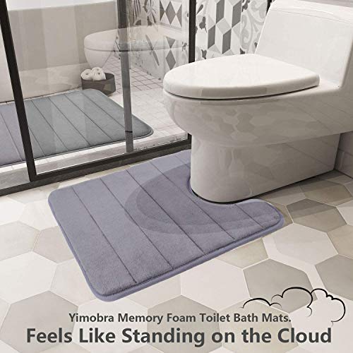 Yimobra Memory Foam Toilet Bath Mat U-Shaped, Commode Contour Rug, Soft and Comfortable, Super Water Absorption, Non-Slip, Thick, Machine Wash and Easier to Dry for Bathroom, 24 X 20 Inches, Grey